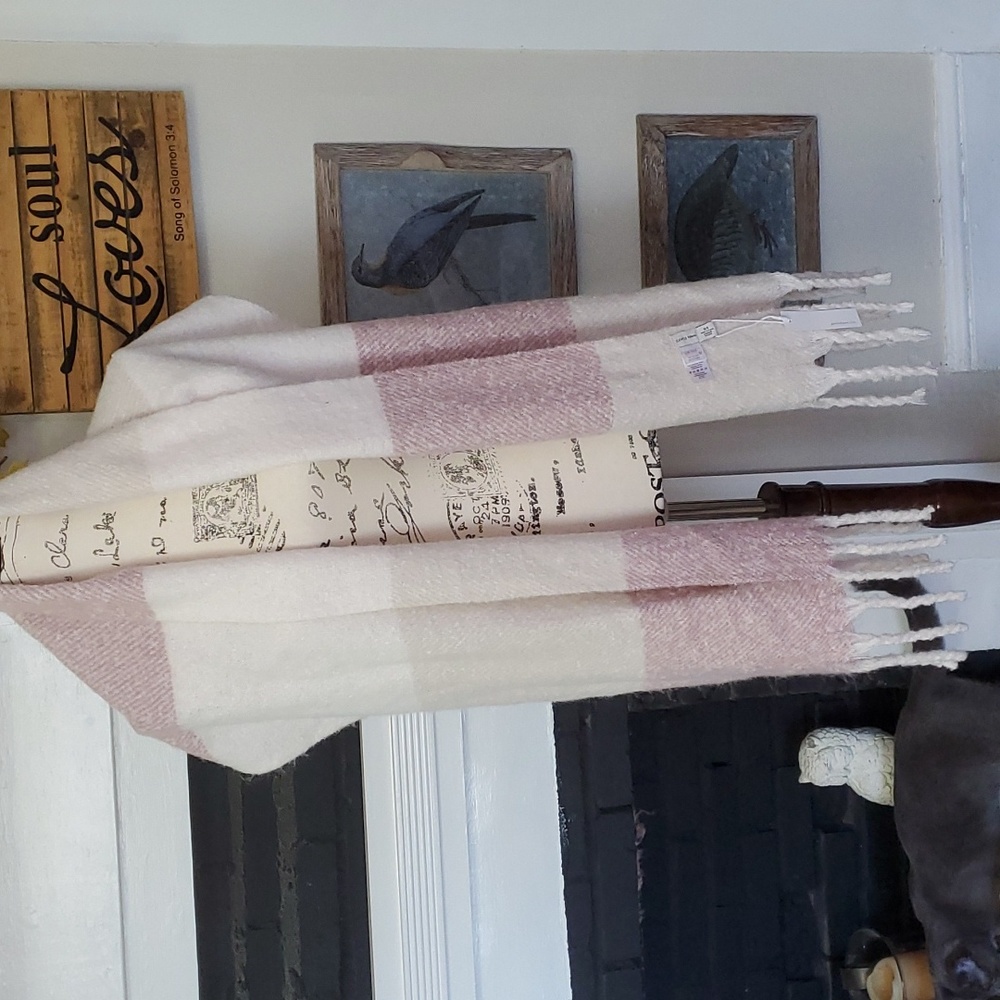 Gentle Fawn oversized pink and cream scarf with fringe.